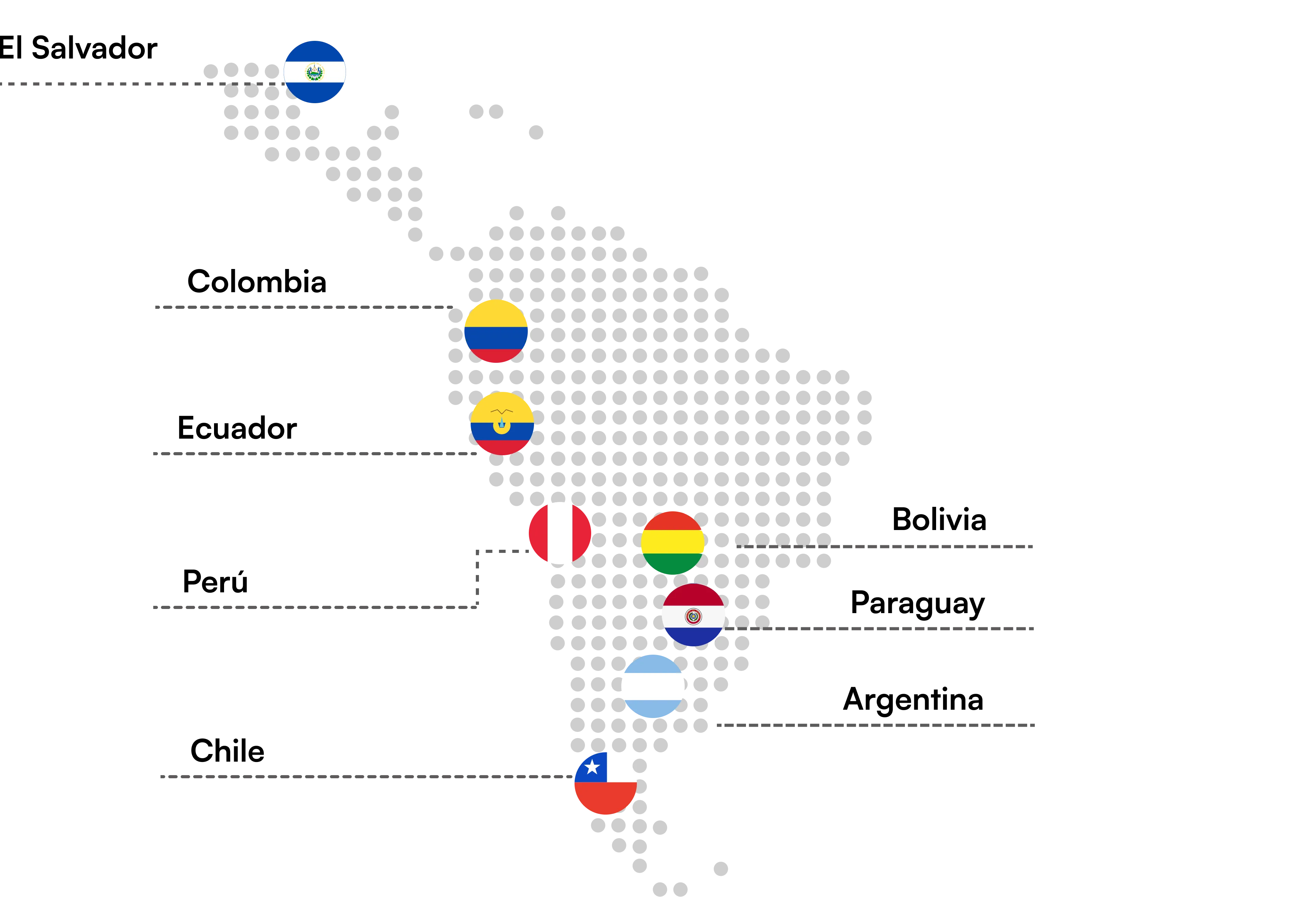 Mapa de cobertura de Pagos Internacionales de B89 en Latinoamérica