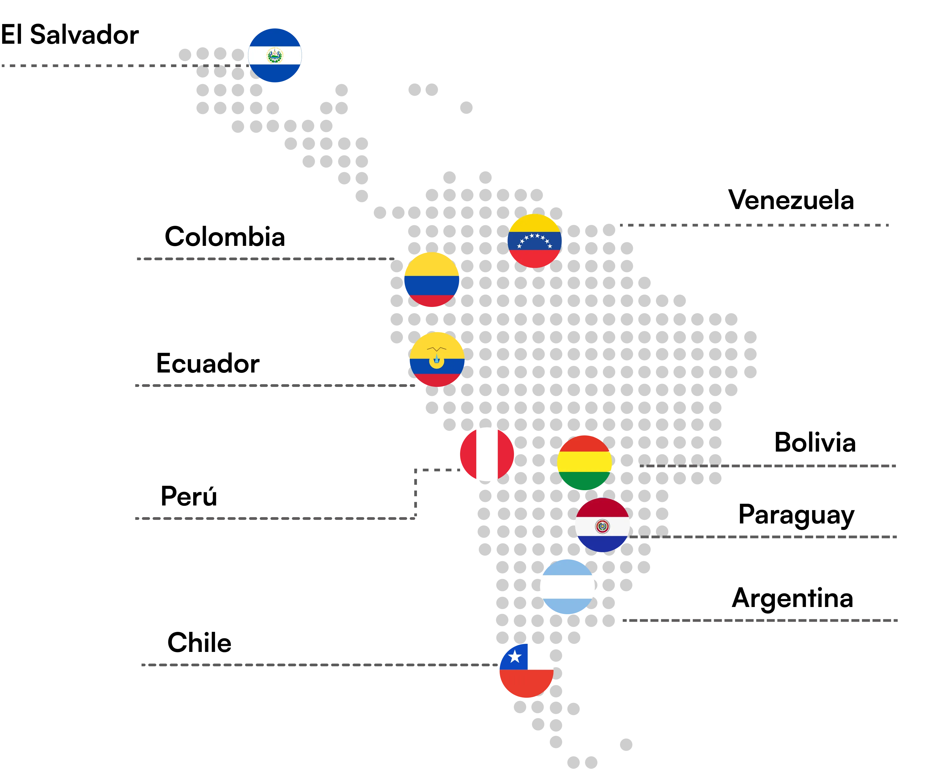 Mapa de cobertura de Pagos Internacionales de B89 en Latinoamérica
